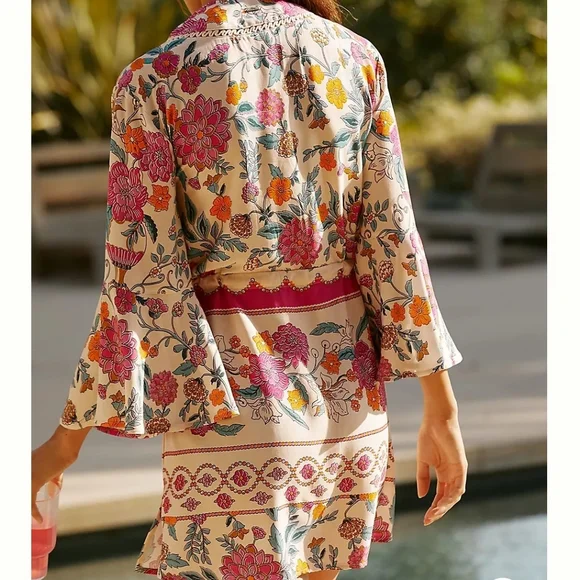 Anthropologie Maaji Marlee Long-Sleeve V-Neck Mini Kaftan - Picture 2 of 6